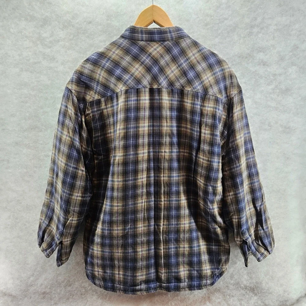 Levi's Mens Flannel Shacket‎ Plaid Quilted Lined Button Up Medium Blue Tan - Picture 6 of 9